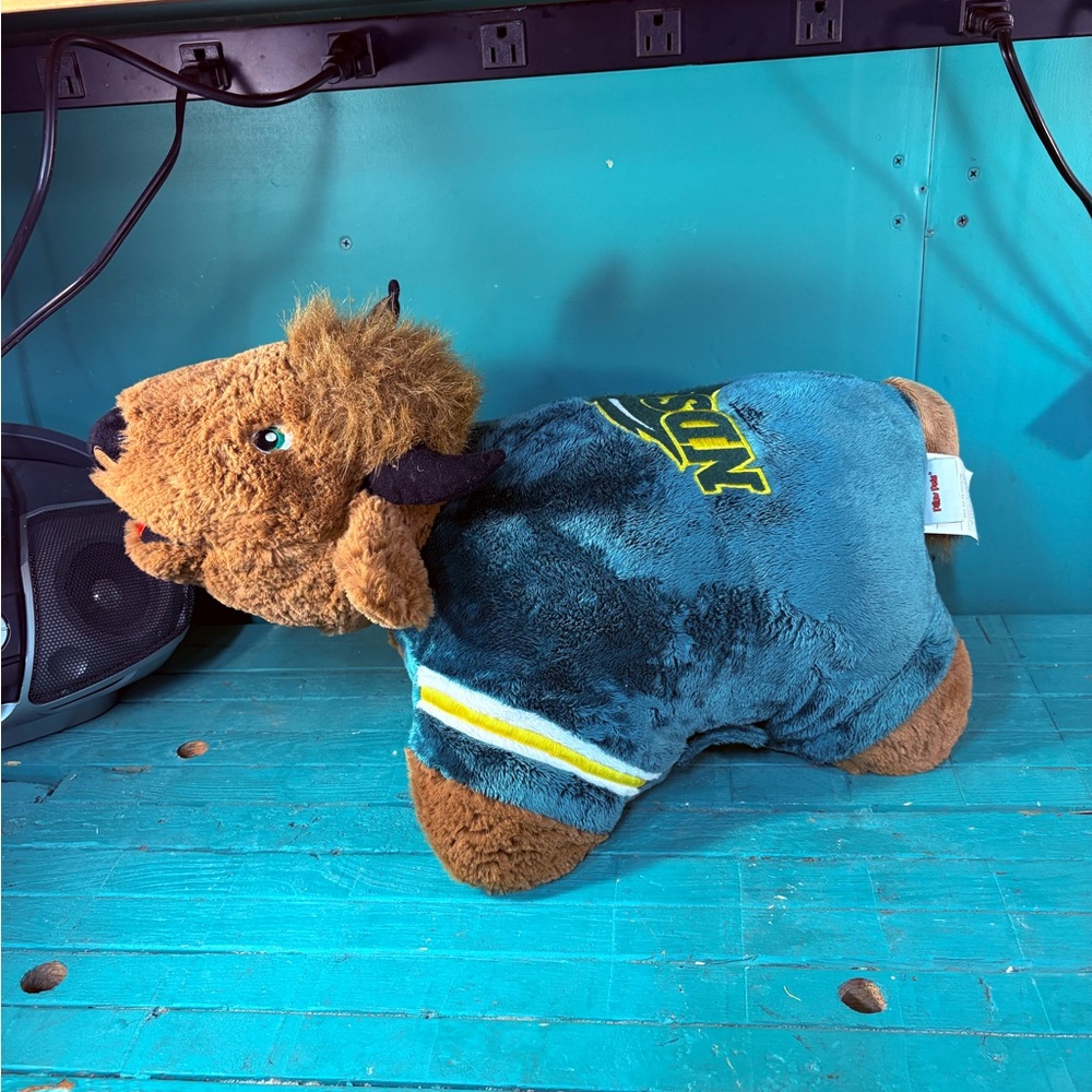 Plush Buffalo Dog Toy - Blue and Brown